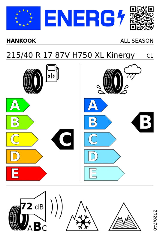 PNEUMATICI NUOVI HANKOOK 215/40 R17 XL 87V TL KINERGY 4S2 H750 4STAGIONI
