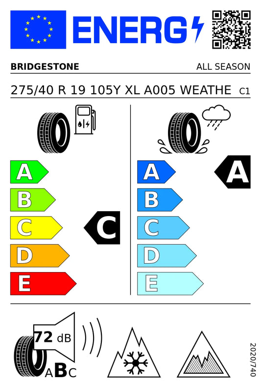 PNEUMATICI NUOVI BRIDGESTONE 275/40 R19 XL 105Y TL A-005 EVO MFS 4STAGIONI