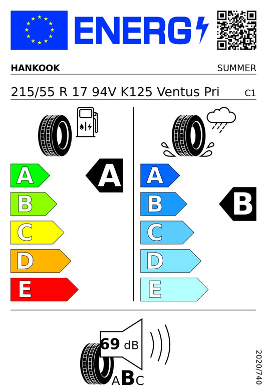 PNEUMATICI NUOVI HANKOOK 215/55 R17 94V TL VENTUS PRIME3 K125 ESTIVI