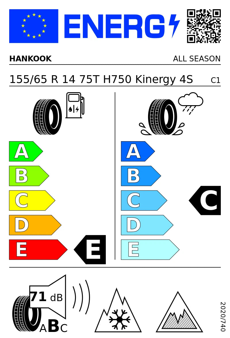 PNEUMATICI NUOVI 155/65 R14 HANKOOK H750 KINERGY 4S2 75T 4STAGIONI